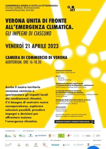 Locandina Conferenza Verona unita di fronte all'emergenza climatica 21.04 Clim-Act Expo